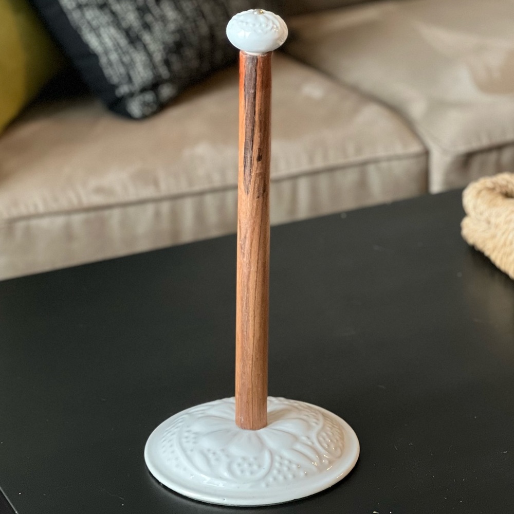 White Ceramic Wood Paper Towel Holder
